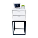 Ver imagem 5 de Kit 2 Mesas Cabeceira Industrial 30cm Branco 2 Gavetas Base Metal Preto Lateral Cama