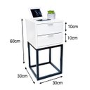 Ver imagem 2 de Kit 2 Mesas Cabeceira Industrial 30cm Branco 2 Gavetas Base Metal Preto Lateral Cama