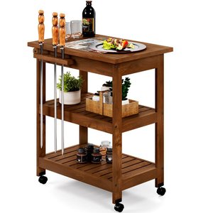 Carrinho de Churrasco Grade Churrasqueira com Cerâmica Home W02 Madeira Maciça Imbuia - Lyam Decor