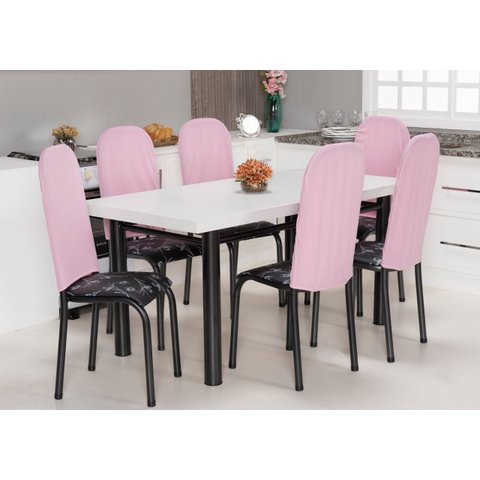 Kit 4 Capas Encosto de Cadeira de Aço Tubular Cozinha Malha Gel com Elástico Rosa