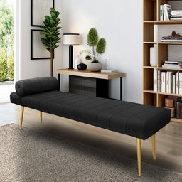 Recamier Divã Puff Luxo Preto 1.58cm Pés Palito em Aço Bz Decor - 1