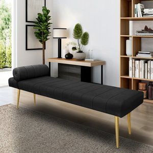 Recamier Divã Puff Luxo Preto 1.58cm Pés Palito em Aço Bz Decor