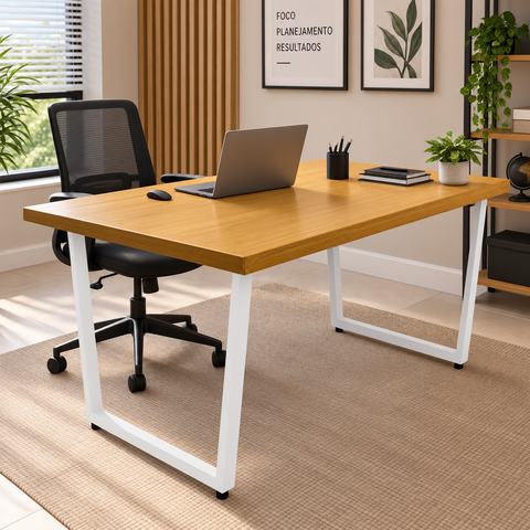 Mesa Industrial para Área Gourmet Madeira Maciça Lanna com Ferragem 1,20m Branco