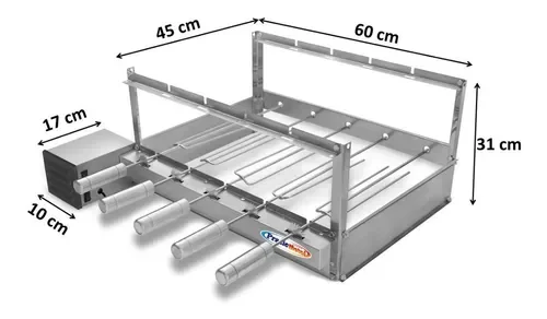 Churrasqueira Giratória Rotativa 5 Espetos Inox Giram Opostos Motor WEG - Lado Esquerdo - 2