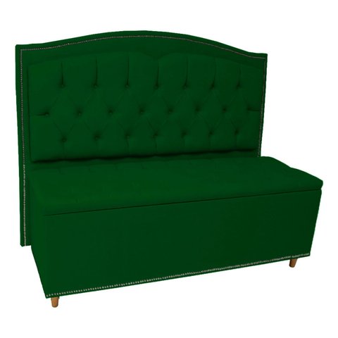 Kit Cabeceira e Calçadeira com Baú 140 Cm Casal Diana Suede Verde - Fina Mobília