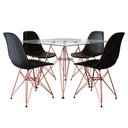 Ver imagem 1 de Mesa de Jantar Quadrada Vidro 90cm com 4 Cadeiras Pretas Base Ferro Cobre Cor: Branco