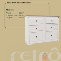 Cômoda Corona Mexicana 6 Gavetas Creme/carvalho - 3