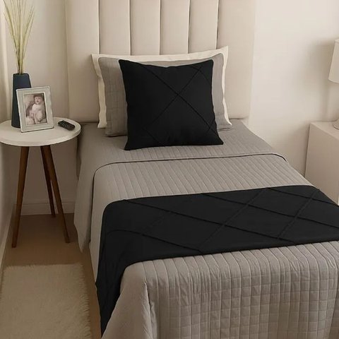 Peseira Drapeada Veludo Luxo 1,60x0,50m Dupla Face cama solteiro Preto