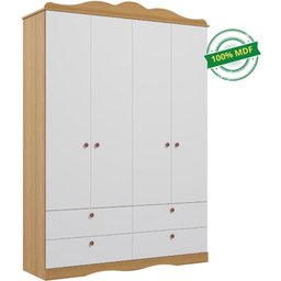 Guarda Roupas Infantil 4 Gavetas 4 Portas Provençal 100% Mdf Branco/nature - 5