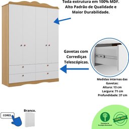 Guarda Roupas Infantil 4 Gavetas 4 Portas Provençal 100% Mdf Branco/nature - 3