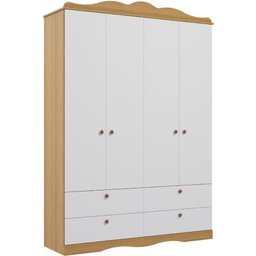 Guarda Roupas Infantil 4 Gavetas 4 Portas Provençal 100% Mdf Branco/nature - 1