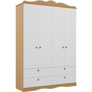 Guarda Roupas Infantil 4 Gavetas 4 Portas Provençal 100% Mdf Branco/nature