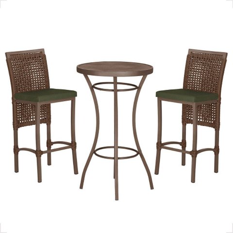 Mesa Bistro e 2 Banquetas Roma Marrom Corda Náutica 13 Trama Original