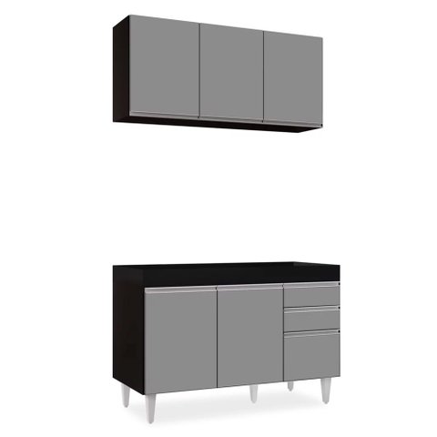 Kit Armário Aéreo e Balcão de Cozinha Lavanderia Dora sem Tampo 120 cm - D’Rossi Preto e Cinz