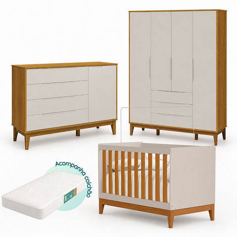 Quarto de Bebê Completo Classic Elfe Areia Savana com Colchão