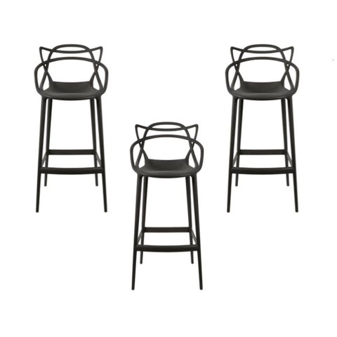 Conjunto C/3 Banqueta Allegra Alta Master Preta Cozinha Americana Balcão Polipropileno