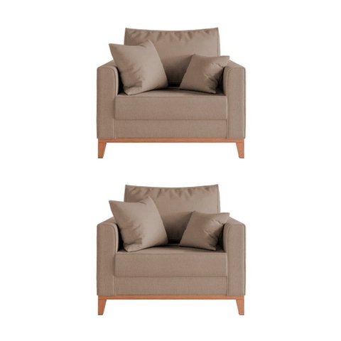 Kit 2 Poltronas Beny Amamentação com 2 Almofadas Base em Madeira Maciça Tecido Veludo Bege