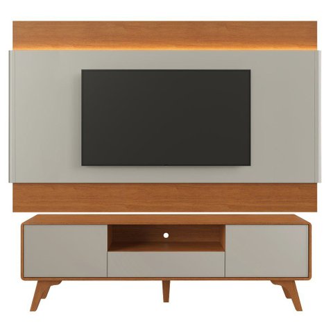 Painel Aros 225cm LED e Rack Ares para TV 65" 2 Portas 1 Gav:Naturalle/Off