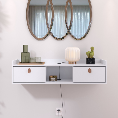 Aparador Suspenso 2 Gavetas Organizador Decorativo Quarto 0,90 Vegas - Branco