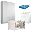 Ver imagem 1 de Quarto de Bebê Duda 4 Portas e Berço Americano Lara Branco Brilho com Colchão Ortobom – Phoenix Baby