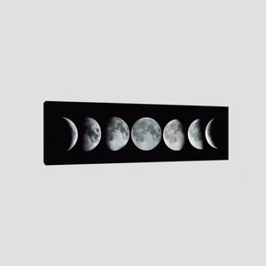 Quadro Preto E Branco Fases Da Lua 120X35Cm Moldura Interna