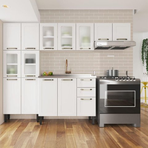 Cozinha Completa Aço com Pia Branco Colors Bertolini Branco