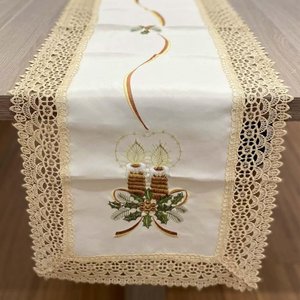 Caminho de Mesa Retangular 40x175cm Natal 101 - Rafimex Creme