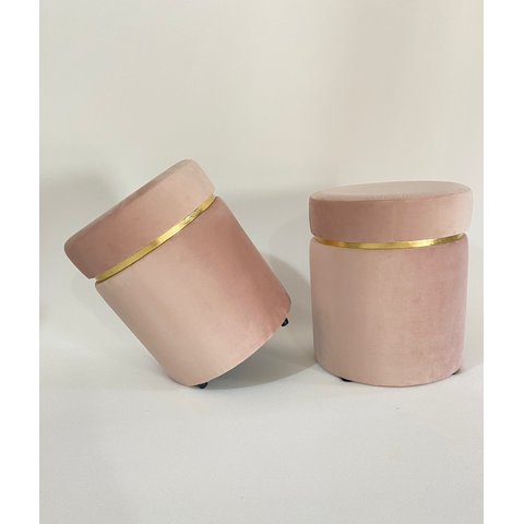 Kit 2 Puff Veludo Cinta Dourada:rosa