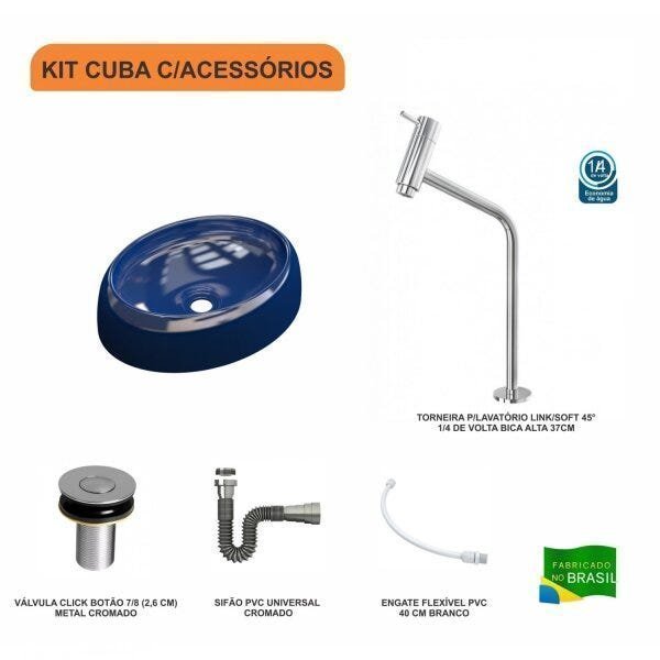 Kit Cuba OV39 C/Torneira Link 1062 Metal e Válvula Click 1 Polegada B e Sifão Cromado e Flexível Com - 3