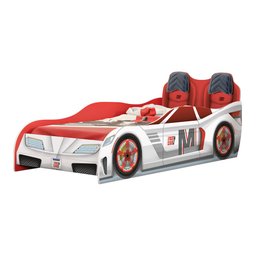 Cama Infantil Carros Fast Car Branco/ Vermelho Móveis Estrela c/ Colchão Ortobom - 4