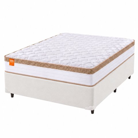 Cama Box Colchão Casal Molas Ensacadas Real 138x188x65cm Branco / Bege Inducol