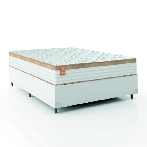 Cama Box Colchão Casal Molas Ensacadas Real 138x188x65cm Linho Branco / Bege Inducol