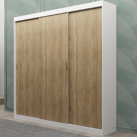 Guarda Roupa Solteiro 3 Portas de Correr 4 Gavetas Branco e Marrom