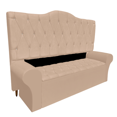 Conjunto Cabeceira Solteiro e Recamier Baú 90cm Calçadeira Banco Quarto Estofado:suede Bege Escuro