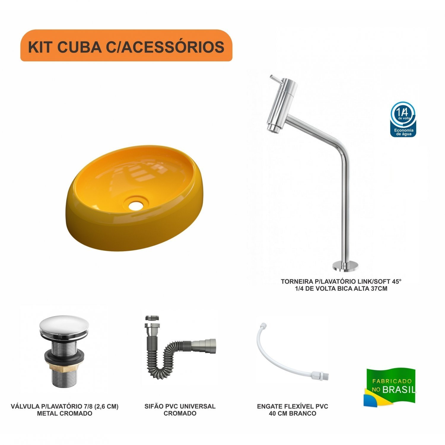 Kit Cuba Ov39 C/torneira Link 1062 Metal e Válvula Click 1 Polegada G e Sifão Cromado e Flexível com - 3