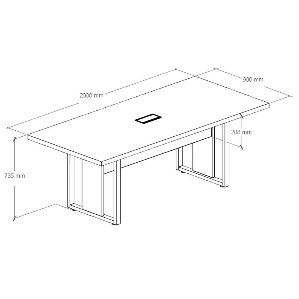 Mesa de Reunião 2,00m Pé Quadrado Metal 1c Tomada Ng Pr F5 Cor:nogal com Preto - 2