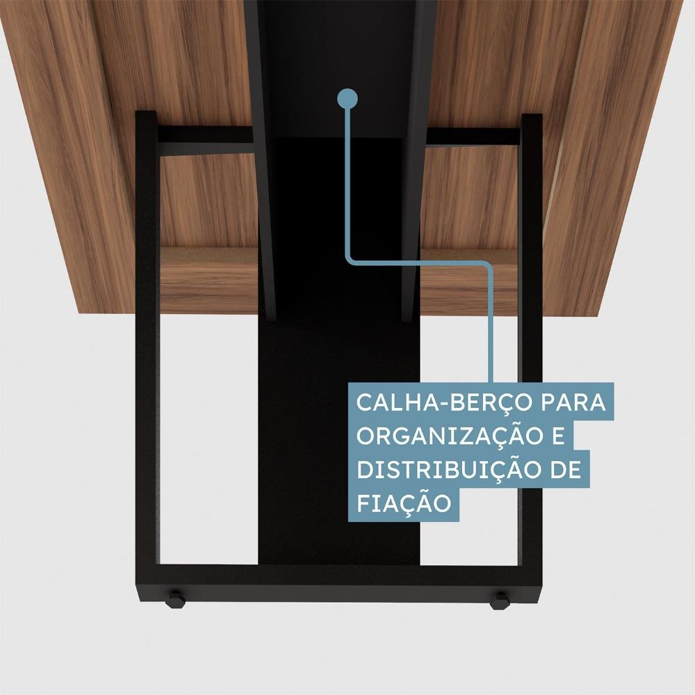 Mesa de Reunião 2,00m Pé Quadrado Metal 1c Tomada Ng Pr F5 Cor:nogal com Preto - 6