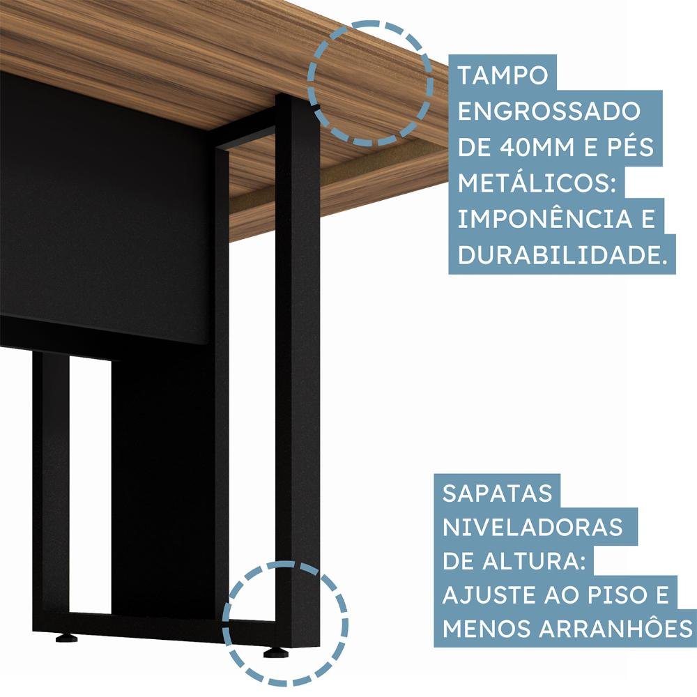 Mesa de Reunião 2,00m Pé Quadrado Metal 1c Tomada Ng Pr F5 Cor:nogal com Preto - 5