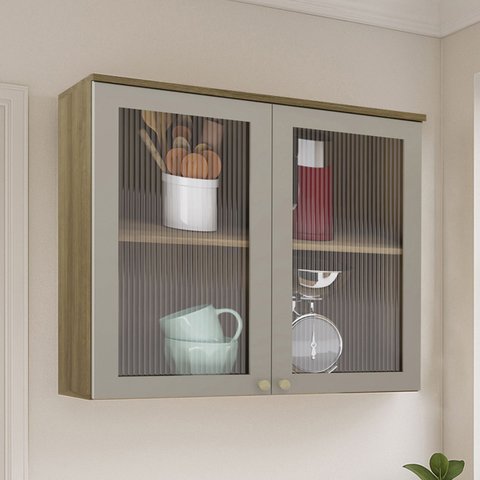 Armário de Cozinha 80cm 2 Portas com Vidro Nádia Mocca/avelã L01 - Mpozenato