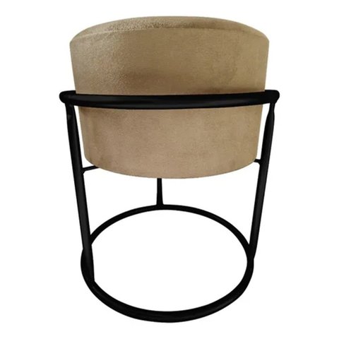 Puff Argola Redondo Bege Areia Base Metal Preta