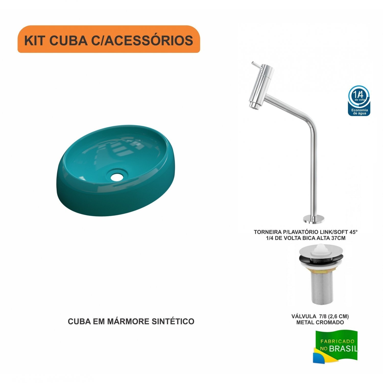 Kit Cuba Ov39 com Torneira Link 1062 Metal e Válvula 1 Polegada Compace - 3
