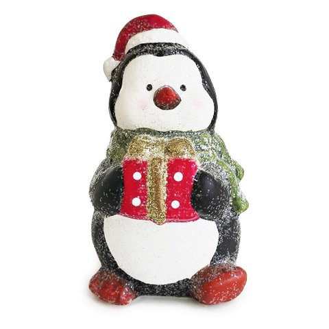 Escultura Pinguim Natalino em Pé Decorativo em Resina 14cm