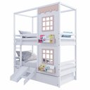 Ver imagem 2 de Treliche Casinha Reta com 02 Janelas e Escorregador Madeira Maciça Branco/ Rosa Housin