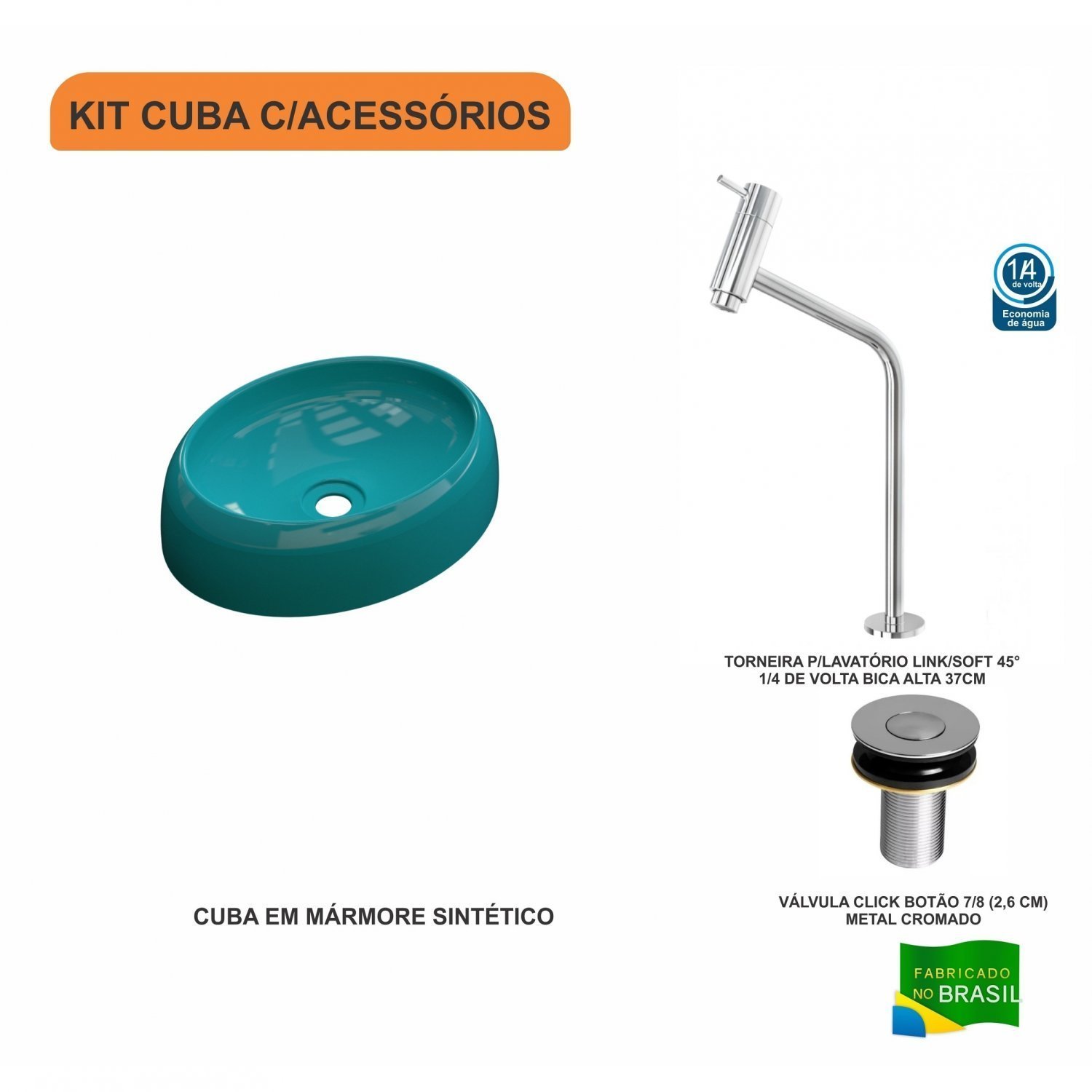 Kit Cuba Ov39 com Torneira Link 1062 Metal e Válvula Click 1 Polegada B Compace - 3