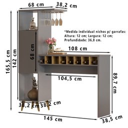 Bancada Balcao Bar Adega 1 PT 8 Nichos WE86 Cinza Mell MPRI - 4