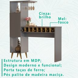 Bancada Balcao Bar Adega 1 PT 8 Nichos WE86 Cinza Mell MPRI - 3