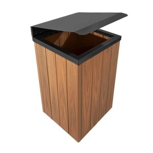 Lixeira de Madeira Plástica com Tampa Basculante - Preta - 96 L