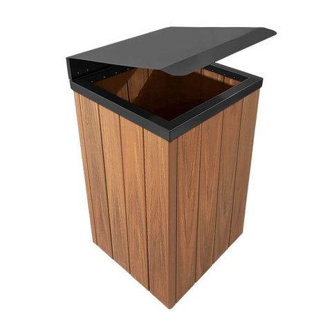 Lixeira de Madeira Plástica Ecológica com Tampa Basculante - Preta - 96 L