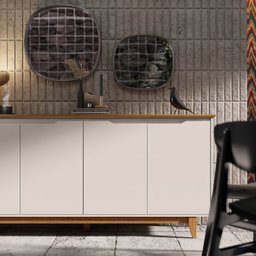 Buffet Decorativo Flow de 4 Portas - Ej Móveis - Off White e Freijó - 5