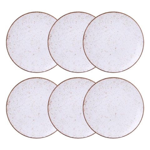 Jogo de Pratos Rasos 6 Pcs Rústico 25 Cm Porcelana Decorada Tramontina